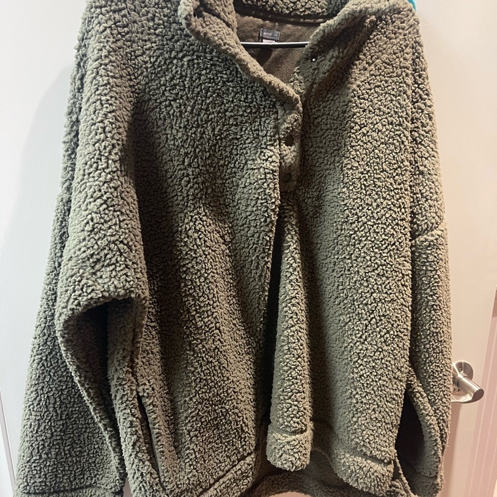 Aerie Olive Green Sherpa Hoodie
